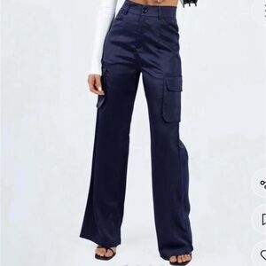 Princess Polly satin Blue Wide Leg Pants